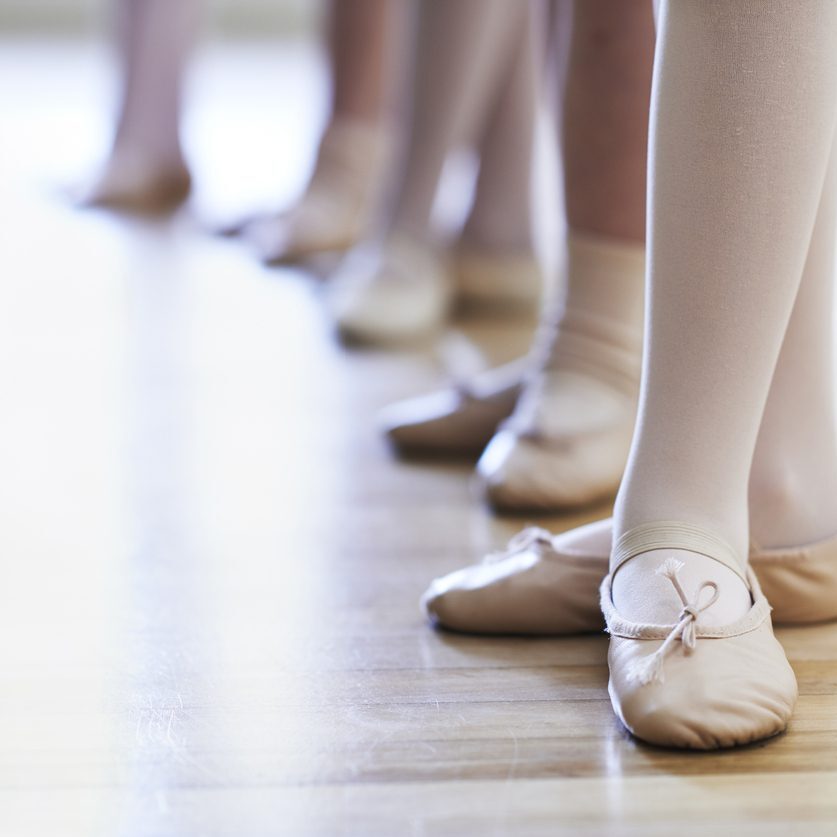 Close Up Of Feet In Children's Ballet Dancing Class